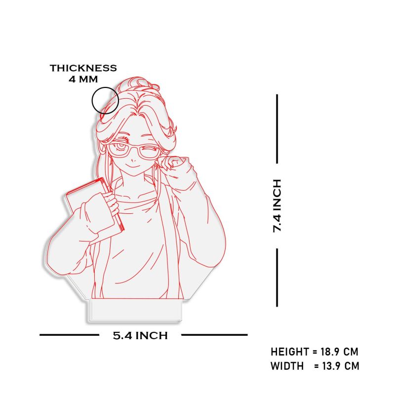 3D Illusion Anime Girl Night Lamp with Warm White Color Gifts for Doggy Lover Wooden Base